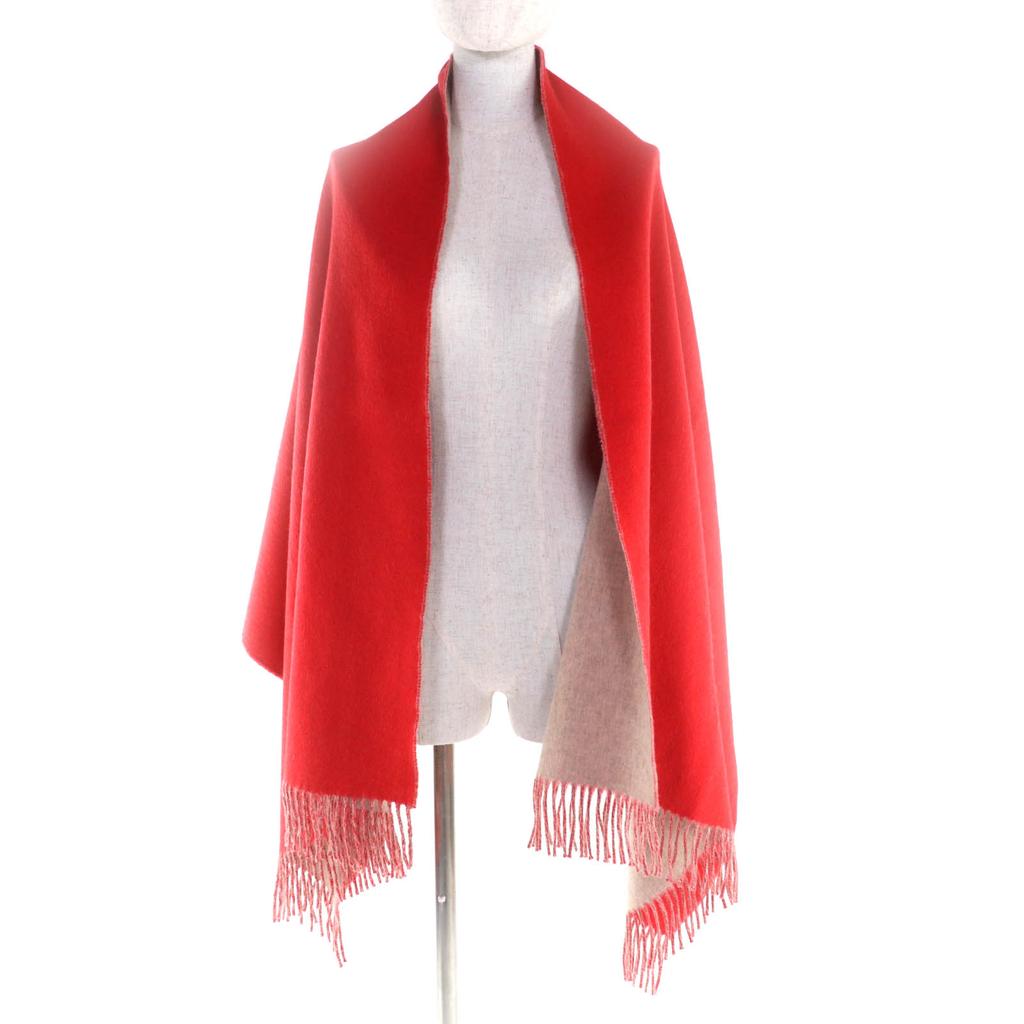 Ausgezeichneter HERMES Schal Rot beige Kaschmir Damen H259130S Gebraucht