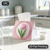1pc Tissue Box, Gentle Romantic Pink Tulip Soft Delicate Pattern, 2D Flat Printing, Made from Tough Polyester, Built To Last, Tissue Container, for Be
