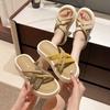 Cross-band Slim Sandals 2025 New Summer Leisure Seaside Vacation One-word Drag Stepping On Shit Thick-soled Slippers