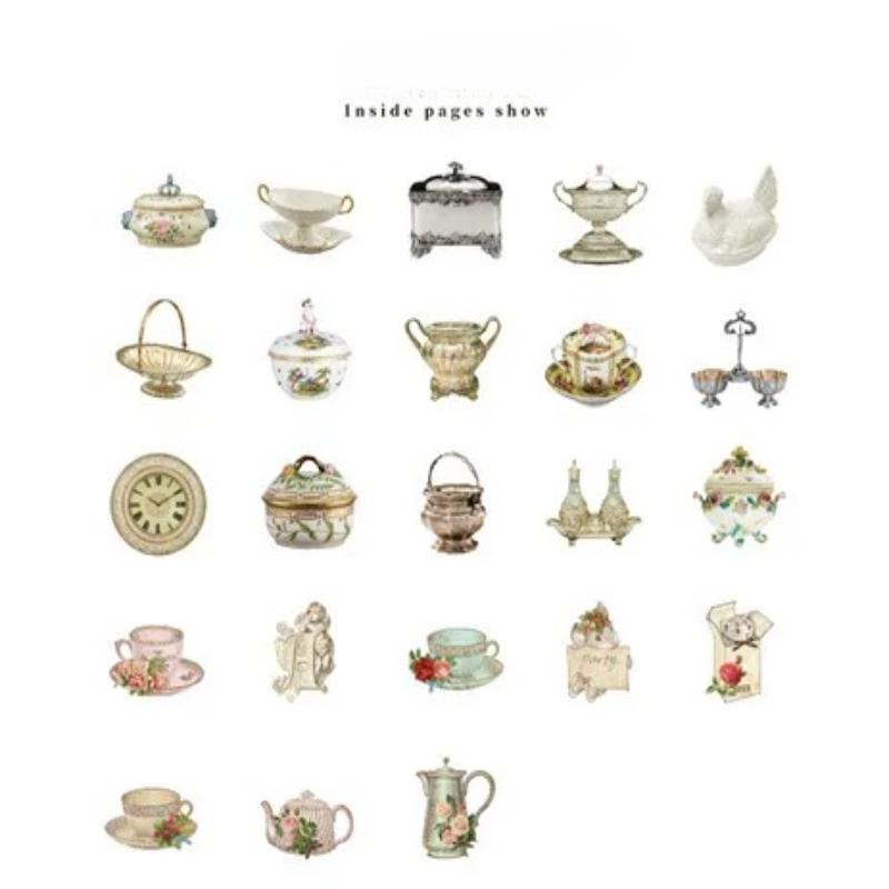 46Pcs Vintage Teapot Stickers Afternoon Tea Dessert Decoration Stickers DIY Creative Scrapbooking Craft Album Stickers Jourmal