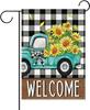 Welcome Spring Summer Blue Truck Sunower Decorative Garden Ag, Fall Ower Buffalo Plaid Small Yard Outside Decorations,