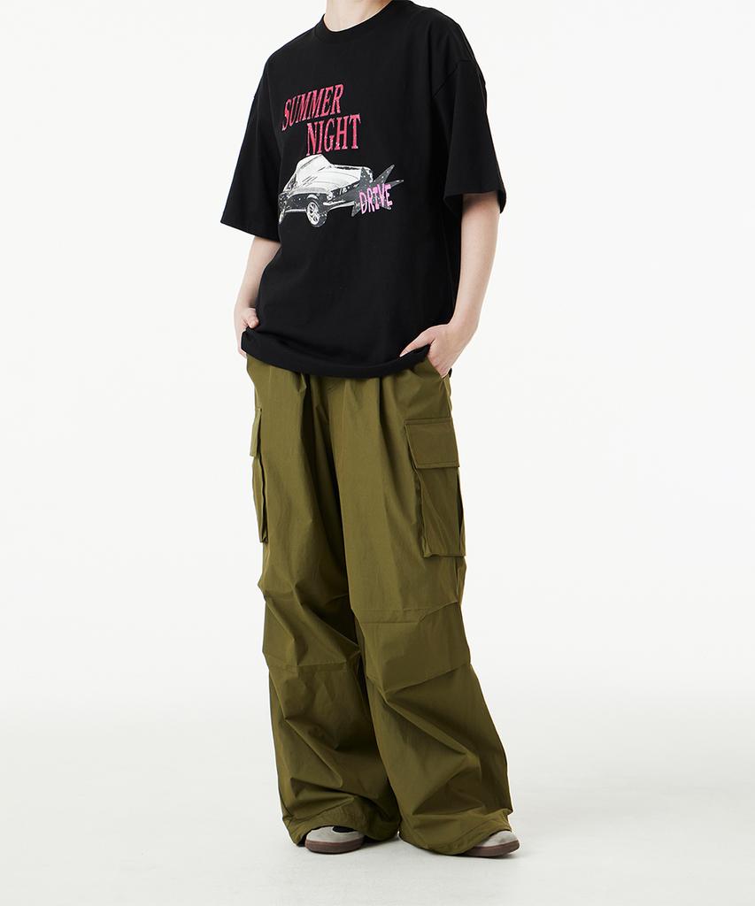 URBANAGE Waterproof Single-Pleat Cargo Parachute Wide Pants_Khaki
