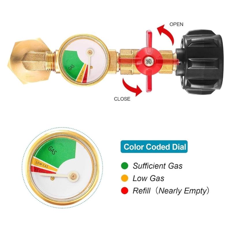 Practical Propanes Grills Adapter Quick Connecting Fitting with Pressure Gauge Metal Propanes Grills Fitting for Cooking
