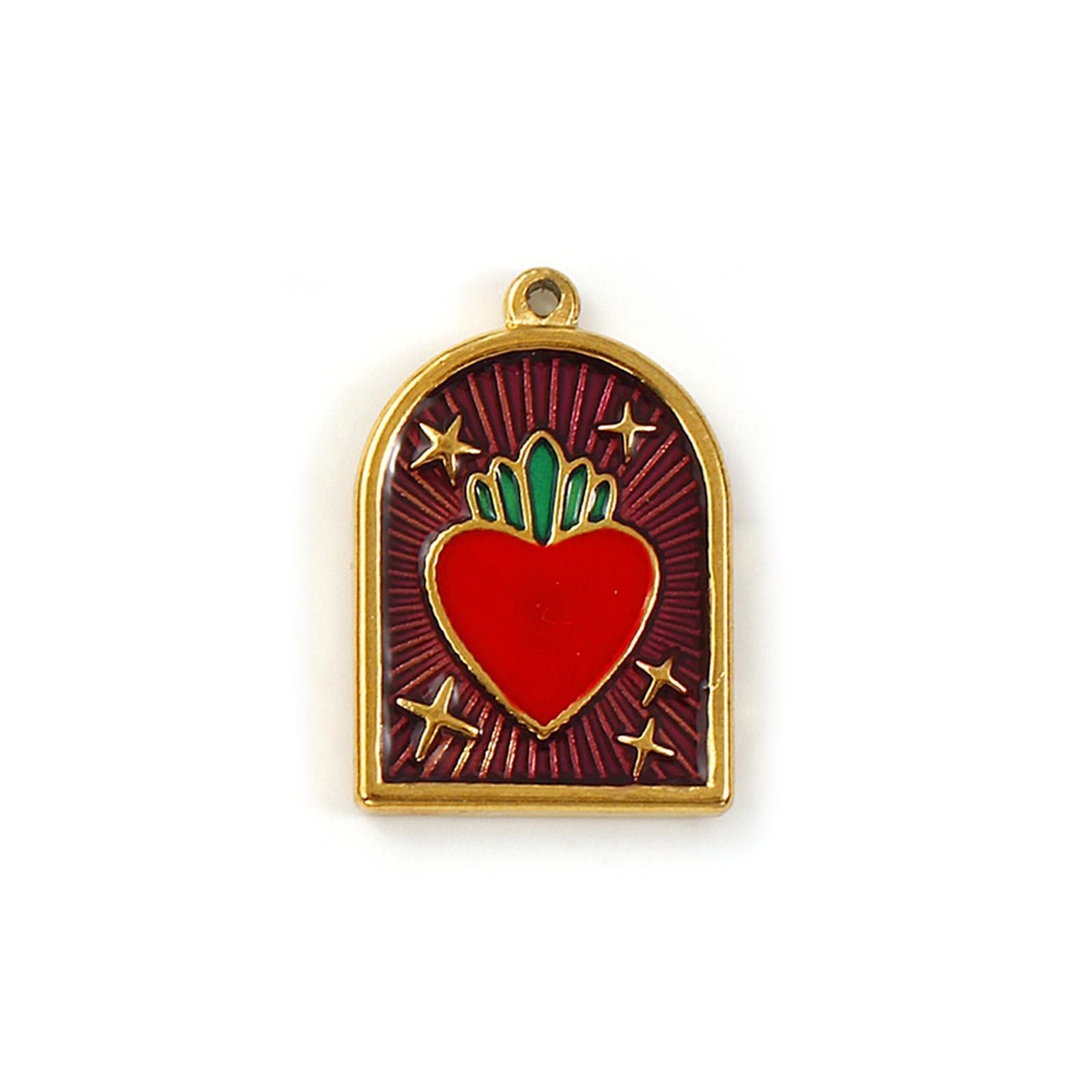 

2 PCs 304 Stainless Steel Religious Charms 18K Gold Plated Enamel The Hand of Fatima Ex Voto Heart Pendants For DIY Necklace