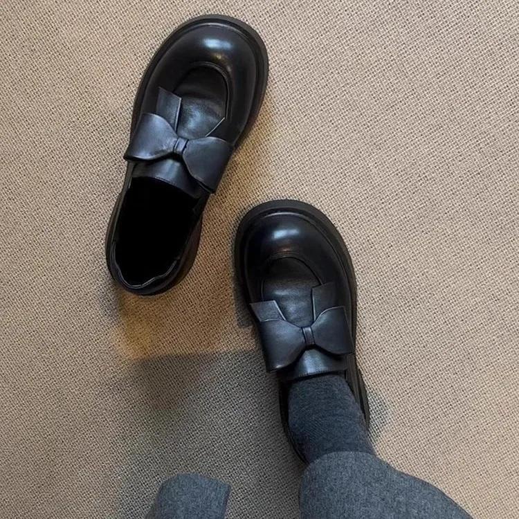 Fashion 2025 New Women's Loafers Bow Decor Round head Toe Flat Shoes for Women pu Leather Shallow Mouth Commuter Daily Casual Shoes