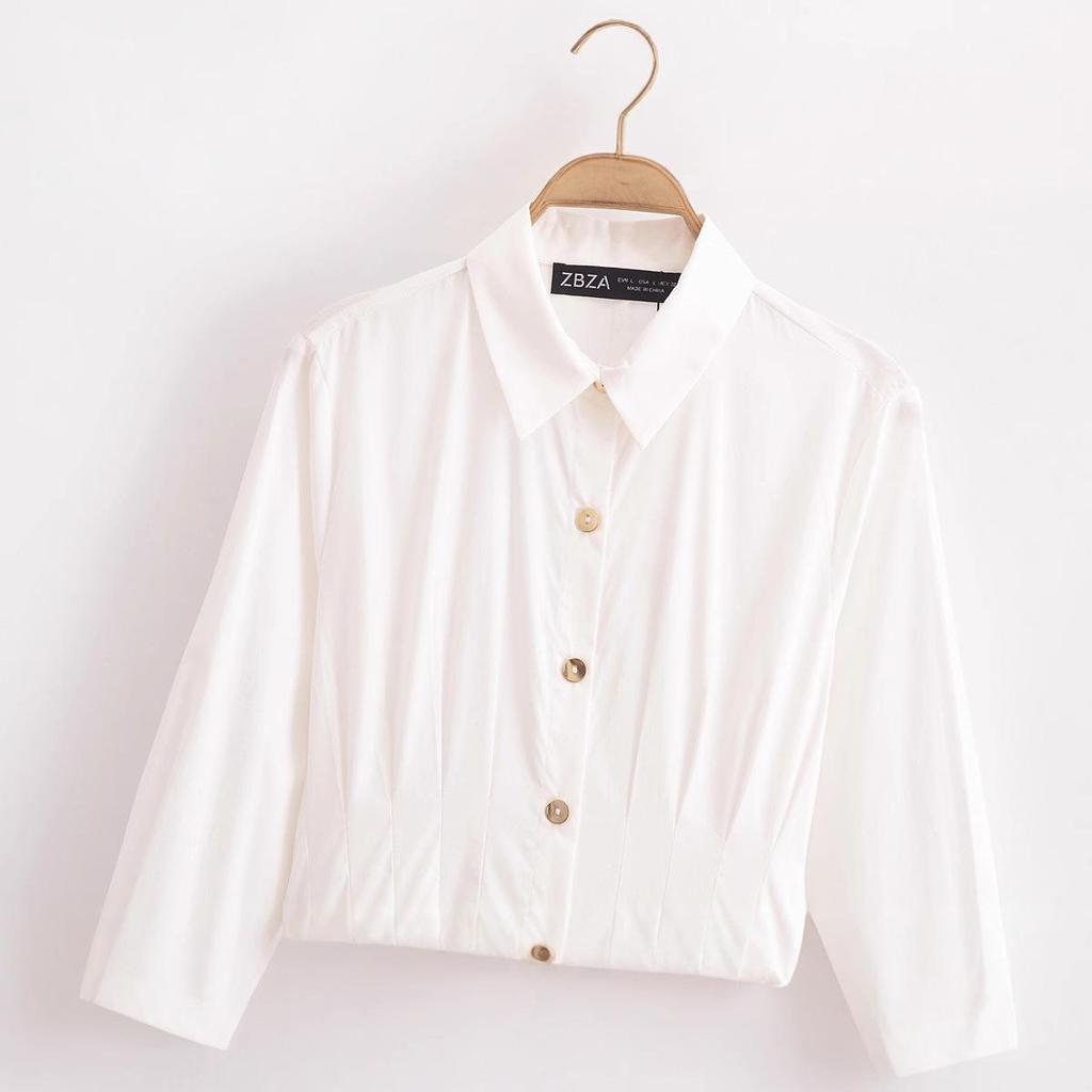 2025 Spring Women's European Style Turn-Down Collar Long Sleeve Midi Dress