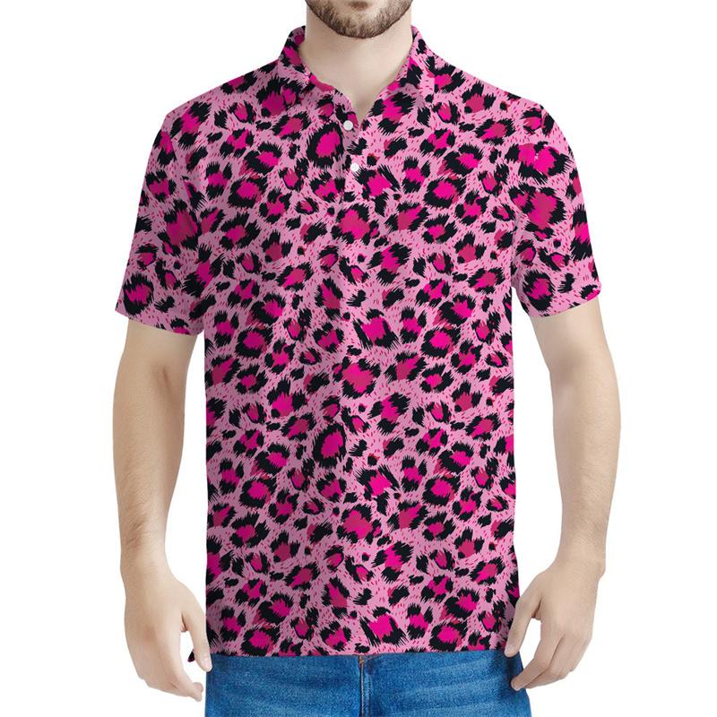 Men s Polo Shirt Multi Color Leopard 3D Print Men s Tops Outdoor Casual Button Lapel T-Shirt Street Fashion Men s and Women s Loose Clothing S