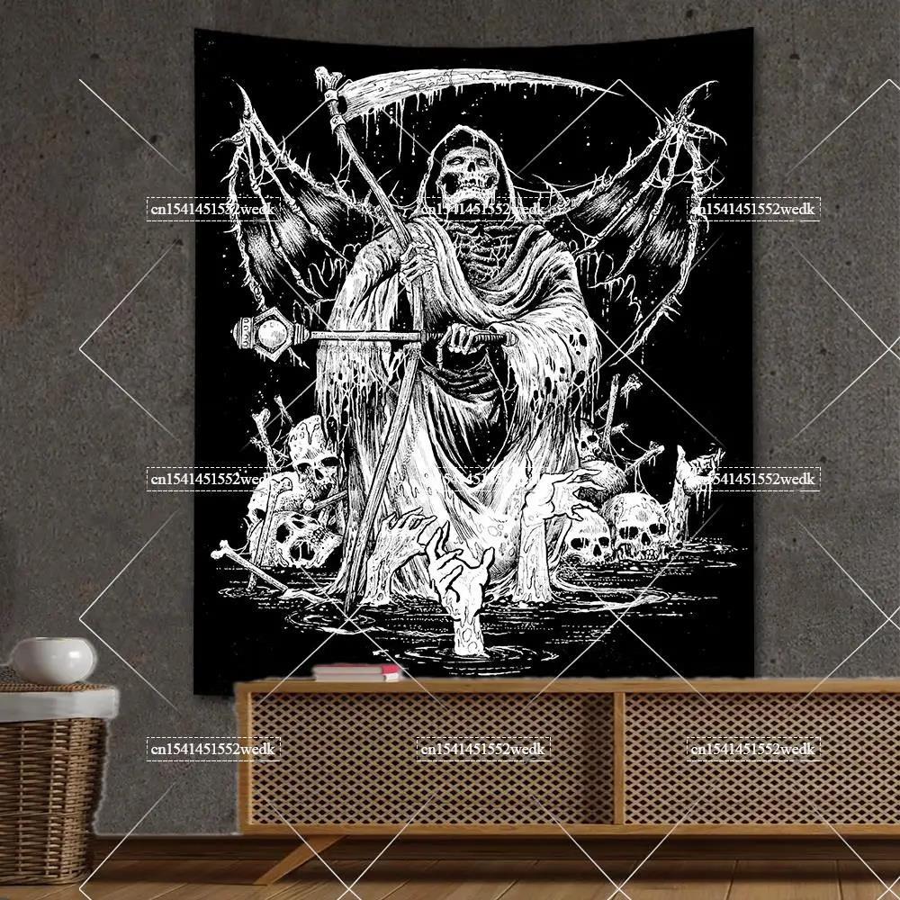 Goth Skull Tapestry Devil Satanic Tapestrys Wall Hanging Batwing Skeleton Tapestries For Bedroom Aesthetic Home Decoration