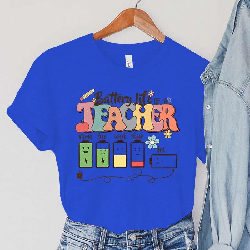 Battery Life of Teacher Print T Shirt Women Summer Tshirt Casual Female Tees for Lady Short Sleeve Kpop Y2k Tops Harajuku
