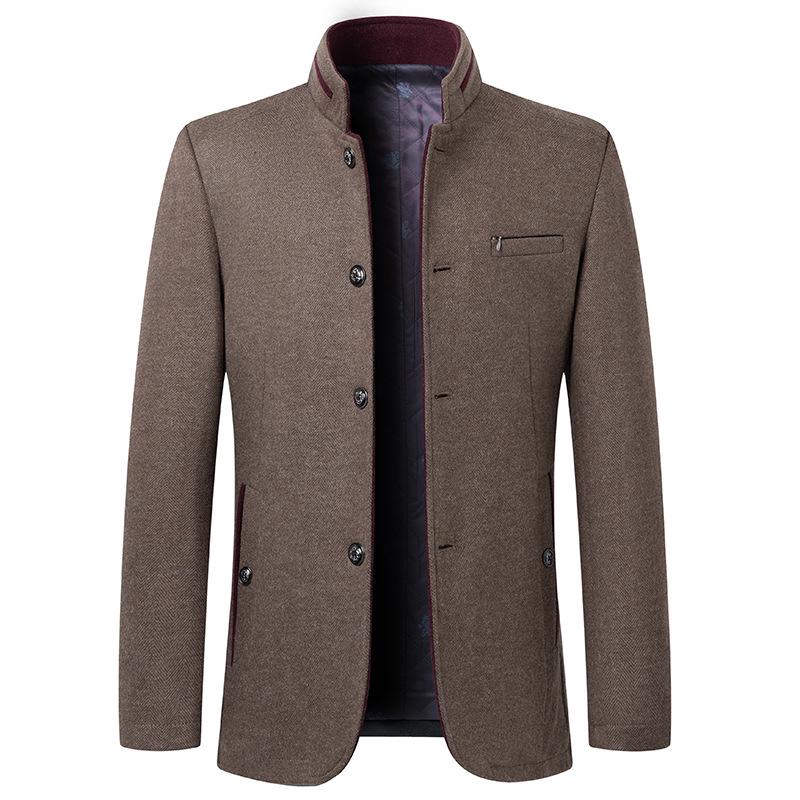 Men’s Autumn & Winter Business Woolen Jacket - Stand-up Collar, Thickened Fashion Coat for Middle-Aged