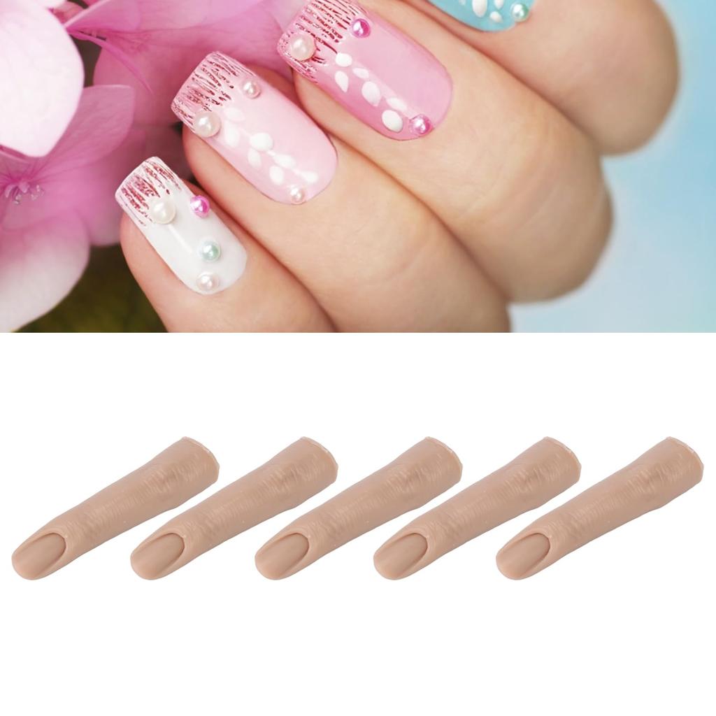 Silicone Practice Silicone Nail Training Flexible Joint Nail Finger Models for DIY Bendable Fake Training Fingers for Nail Art Skin Fingers, 5pcs,