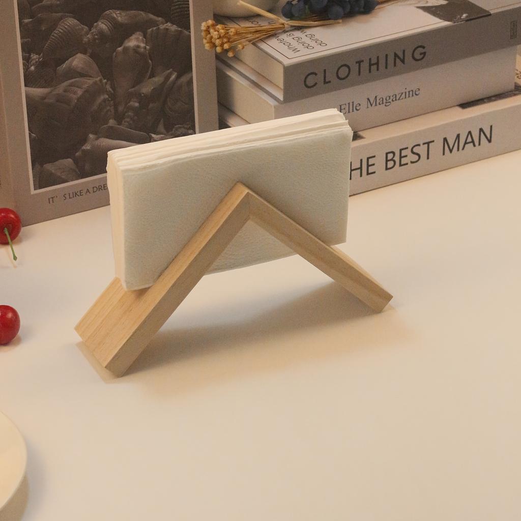 1pc Elegant Nordic-Style Solid Wood Napkin&Paper Towel Holder-Triangular Tabletop Organizer with Natural Finish,Perfect for Home
