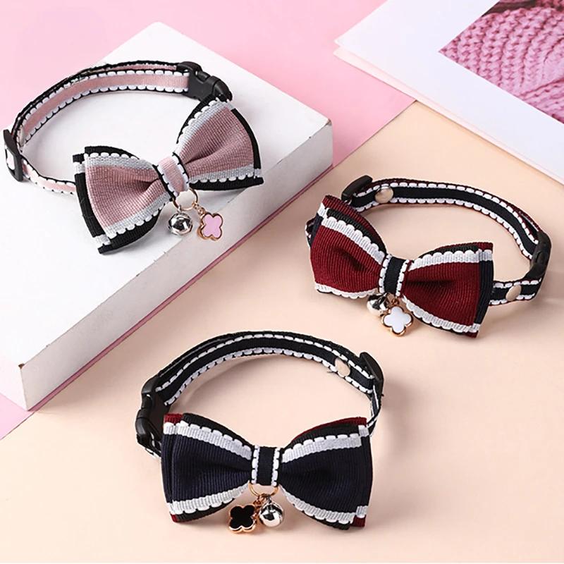 Cute Pet Girl Cat Dog Collar Adjustable Bow Bells Collar Cat Necklace Fashion Accessories Pet Puppy Kitten Pendant Supplies