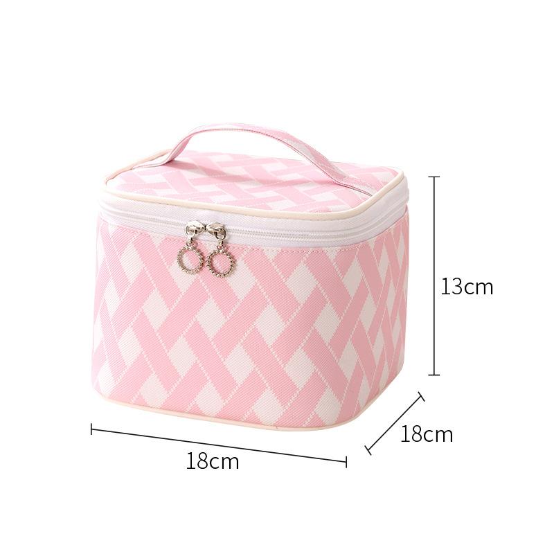 Grid Portable Stylish Pattern Cosmetic Bag Large Capacity Travel Makeup Storage
