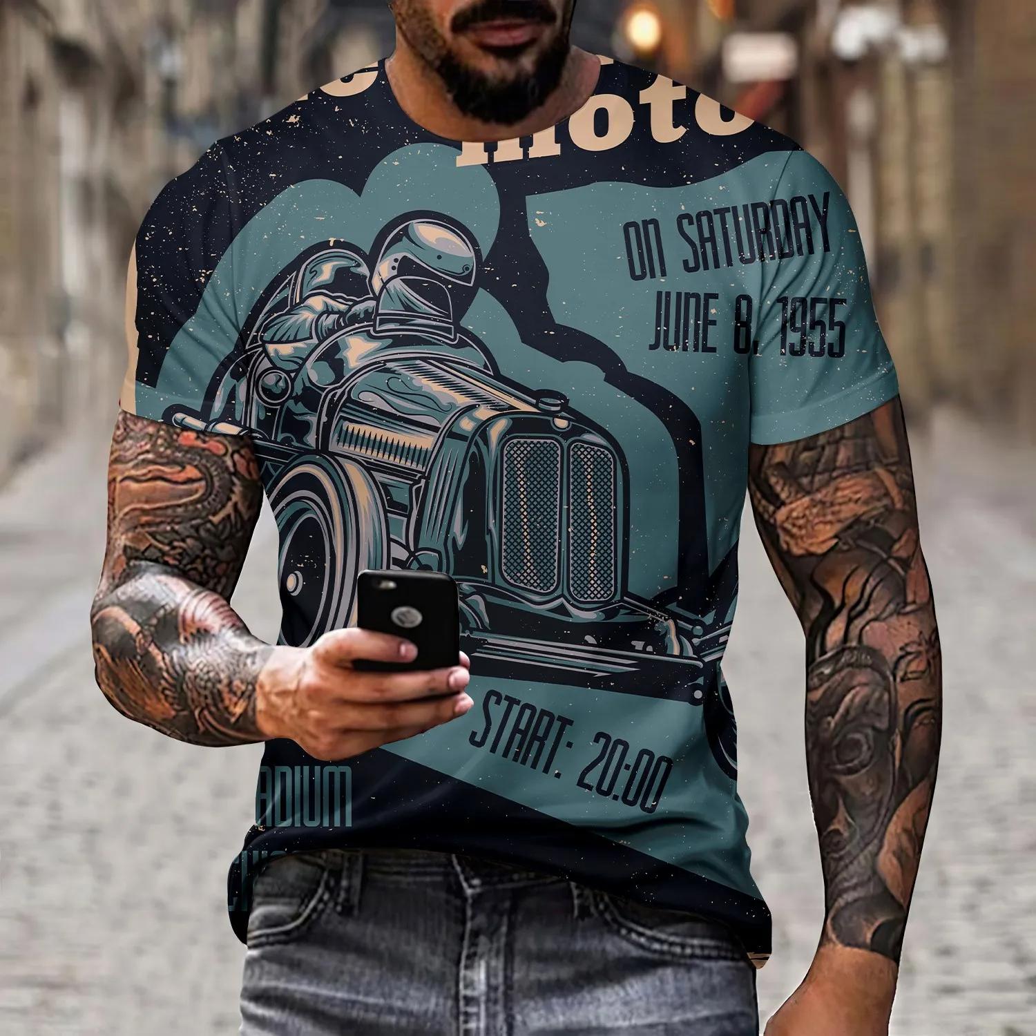 

Летняя мужская новая футболка с круглым вырезом и 3D мотоциклетным принтом, креативная и красивая уличная велосипедная гонка XXXXXL