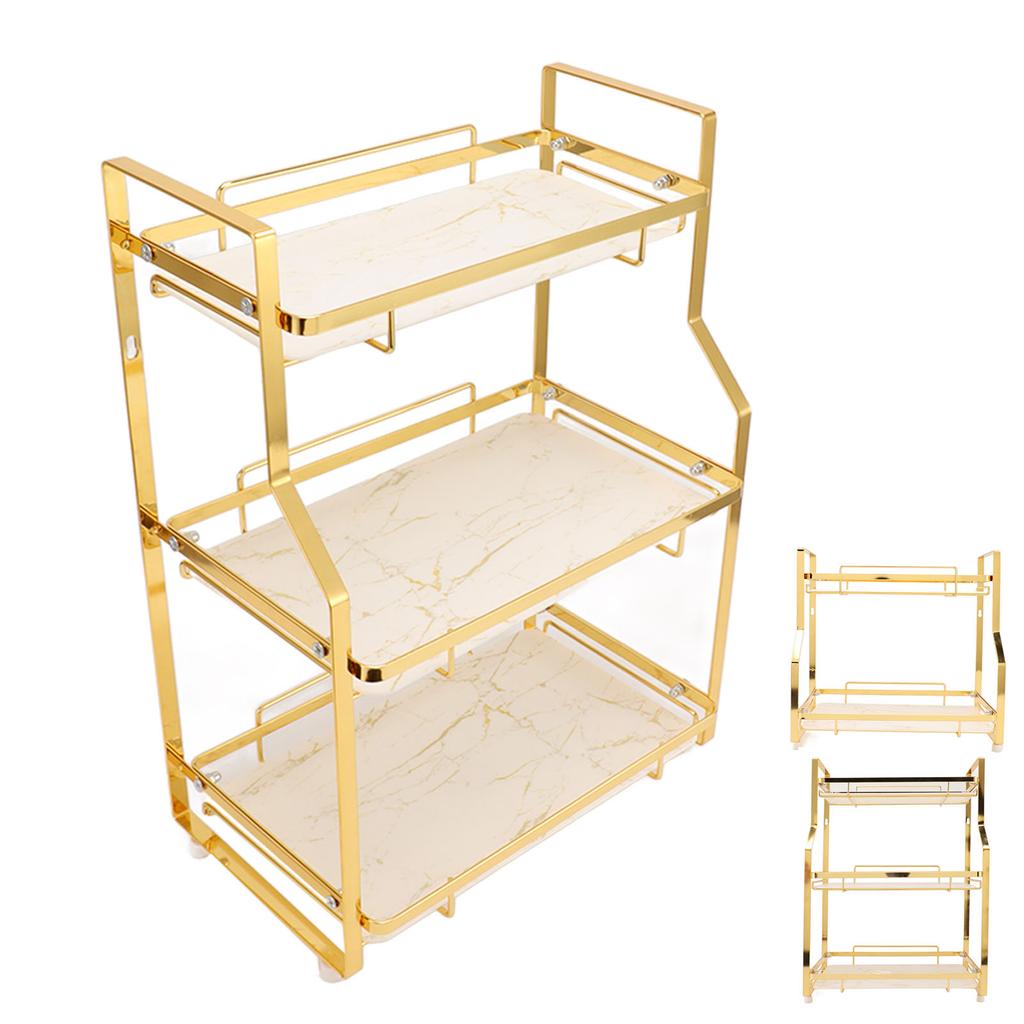 Spice Rack Organizer Iron Stable Strong Load Bearing Capacity White and Gold Bathroom Storage Shelf Easy To Clean for Bedroom
