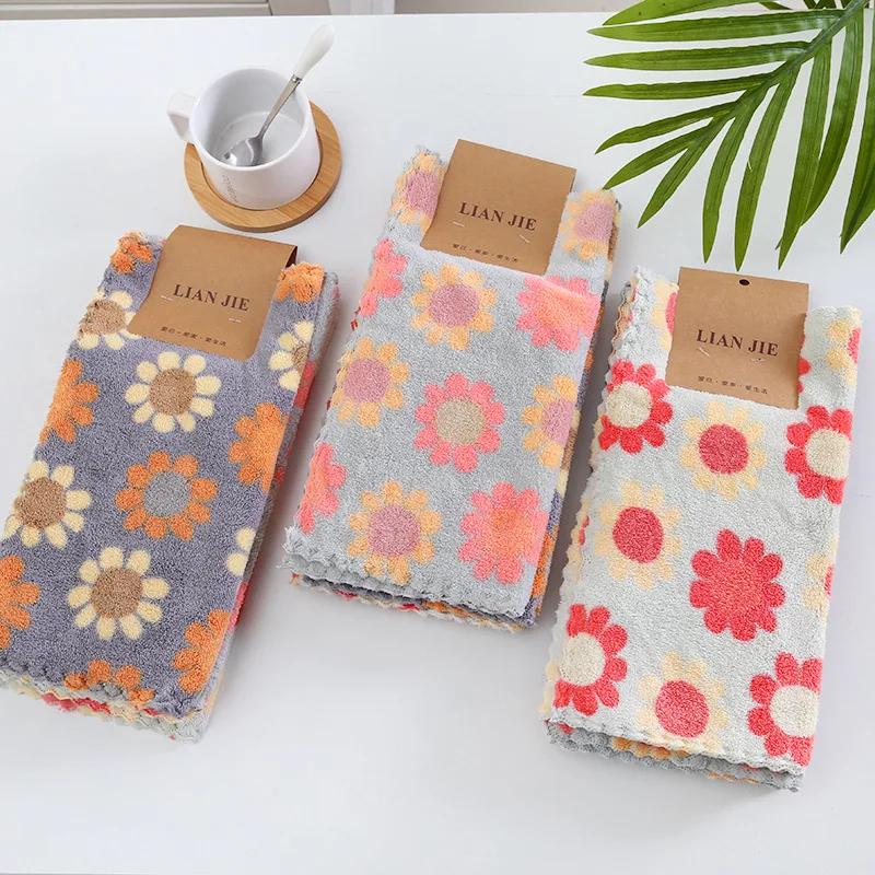 5Pcs/set Coral Fleece Sunflower Cleaning Cloth Rags Absorbent Kitchen Dish Cloth Household Cleaning Cloth Wiping Towel
