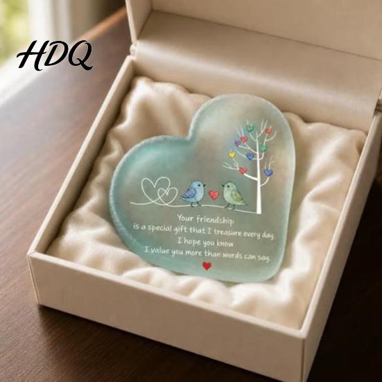 Inspirierendes Schreibtischdekor mit Zitaten Herzform Acryl-Freundschafts-Ornament Gravierter Vers & Vogelbaum, Transparente Desktop-Plakette für Kunst Heim Büro