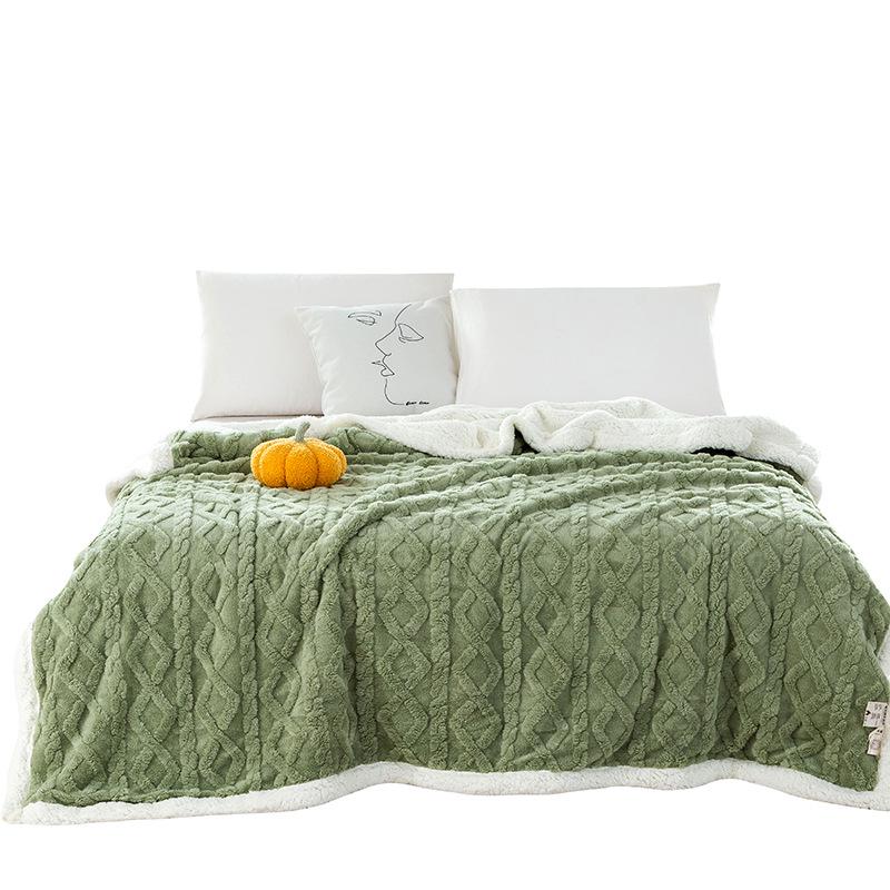 Double-layer Thickened Lambskin Jacquard Tuff Fleece Blanket for Office Nap - Solid Color AB Version.