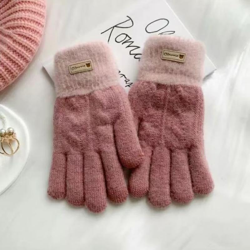 Color-Block Plush Knit Winter Gloves