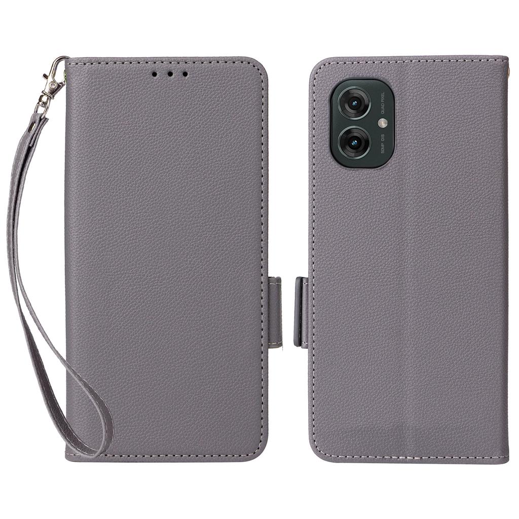 For Motorola Moto G55 5G Case with Wrist Strap Litchi Texture PU Leather Wallet Phone Cover