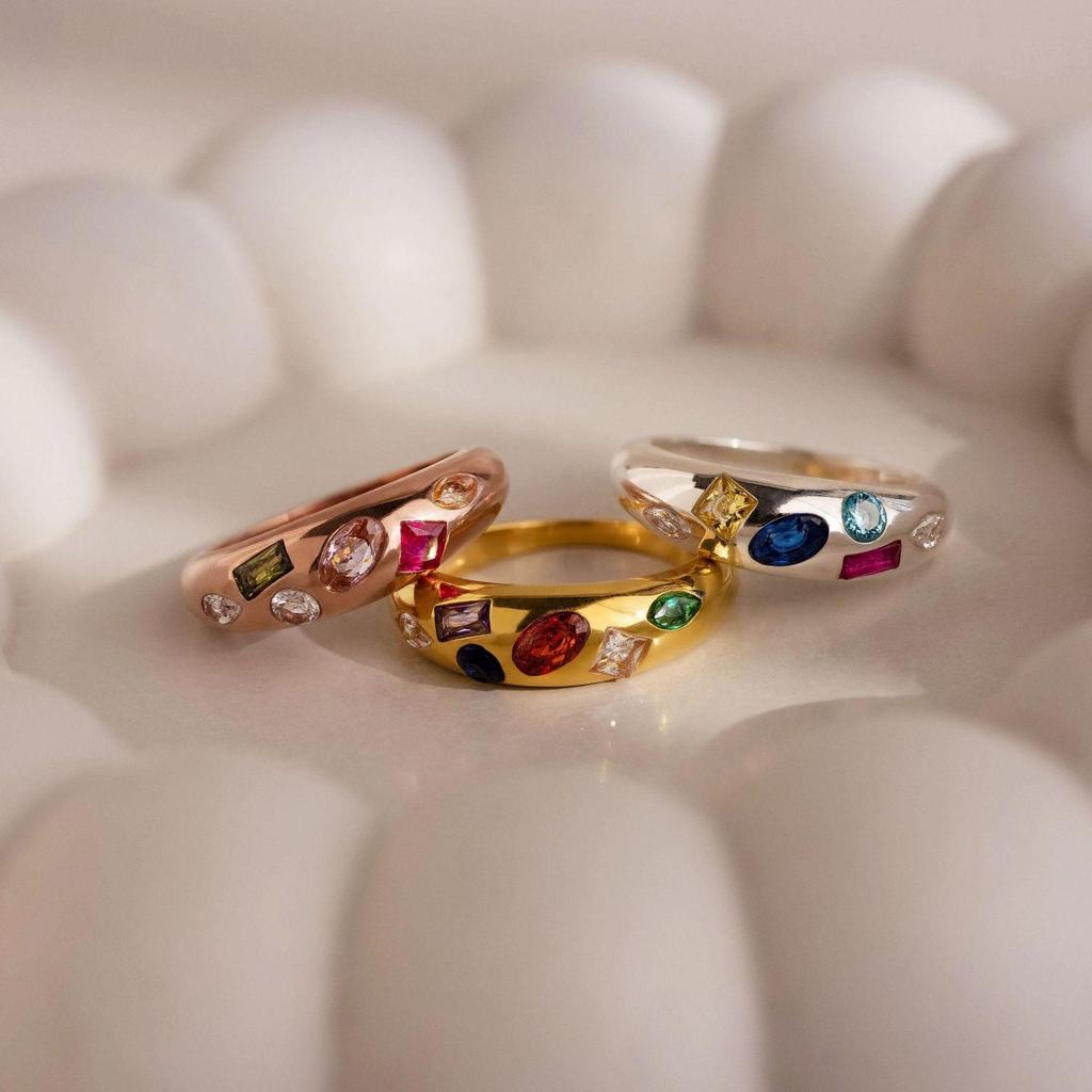 Geometric Irregular Design Pavé Set Colored Zircon Ring - High-End European and American Fashion Trend