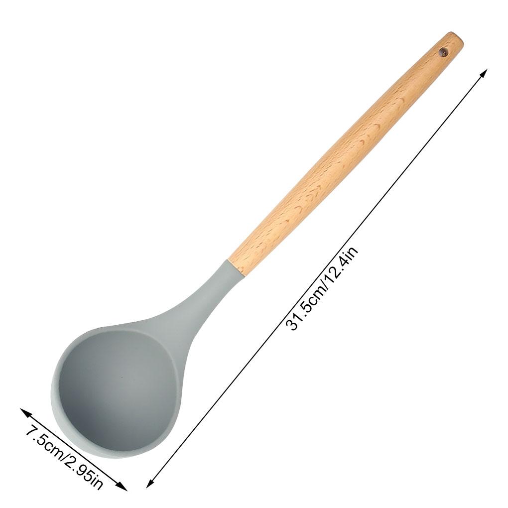 Silicone Kitchenware Wooden Handle Handheld Safe Non-stick Anti-rust Washable Cookware Indoor Restaurant Cooking Tool