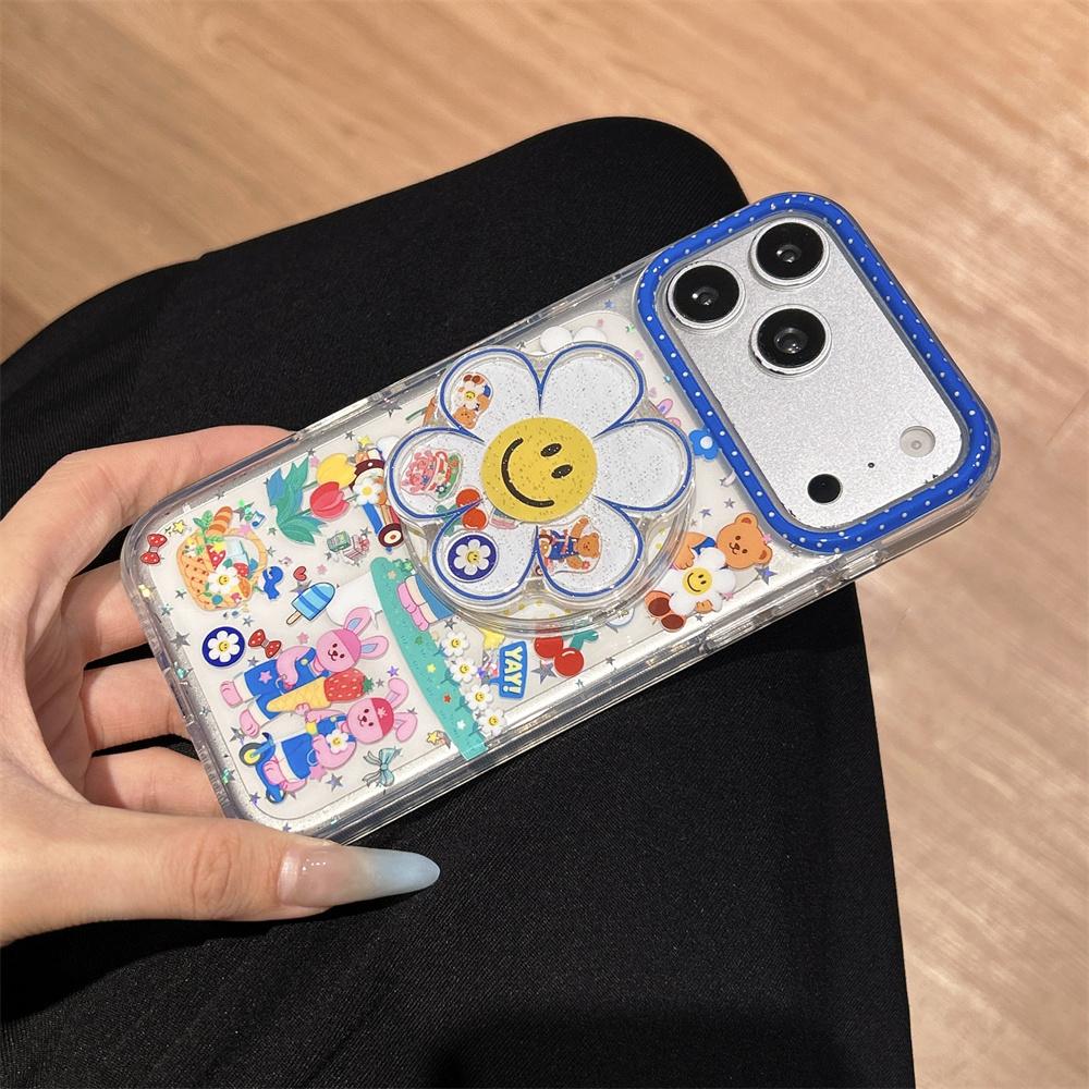 Mignon Tournesol Ours Lapin Étui de Téléphone Magnétique pour iPhone 17 Pro 13 14 15 16 Pro Max Coque Avec Support Magsafe Chaîne Étuis Mignons