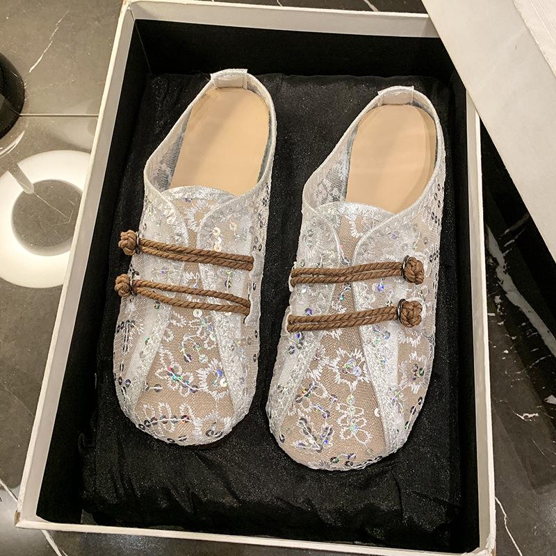 2025 Dámské letní nové retro boty s mřížkou, měkkou podrážkou, ležérní nazouvací ploché boty