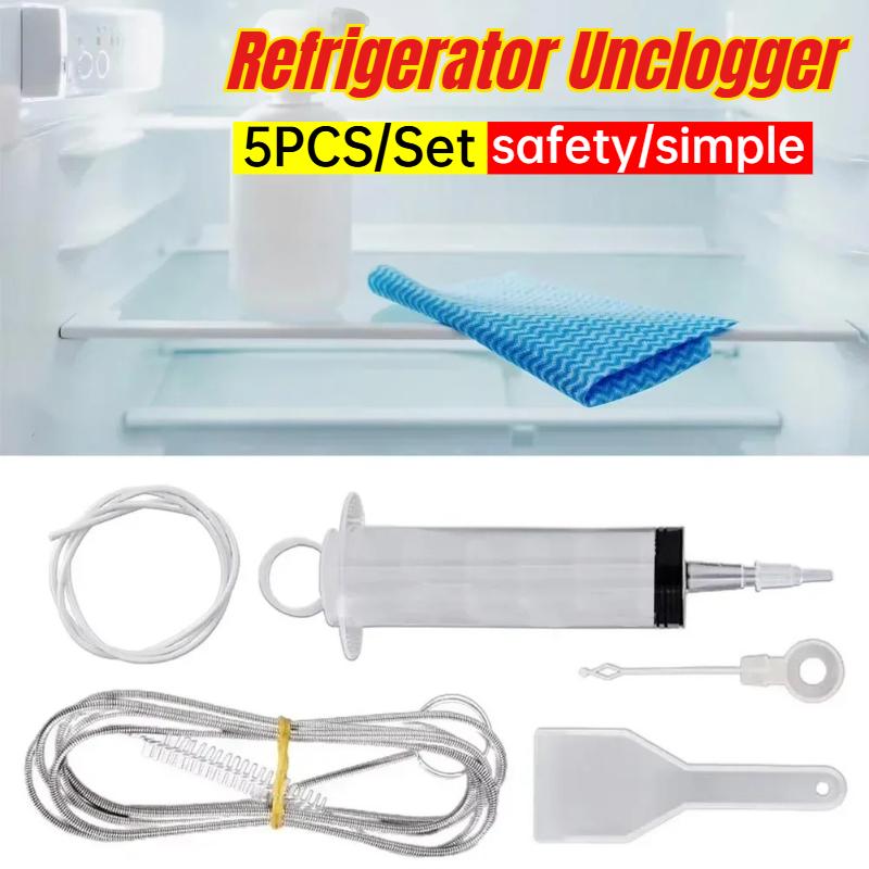 5pcs-set Fridge Dredging Kit Flexible Refrigerator Scrub Brush Reusable Fridge Drain Hole Dredging Remover Cleaning Syringe