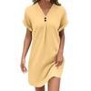 Women's Fashion V-neck Solid Color Pullover Casual Button Dress