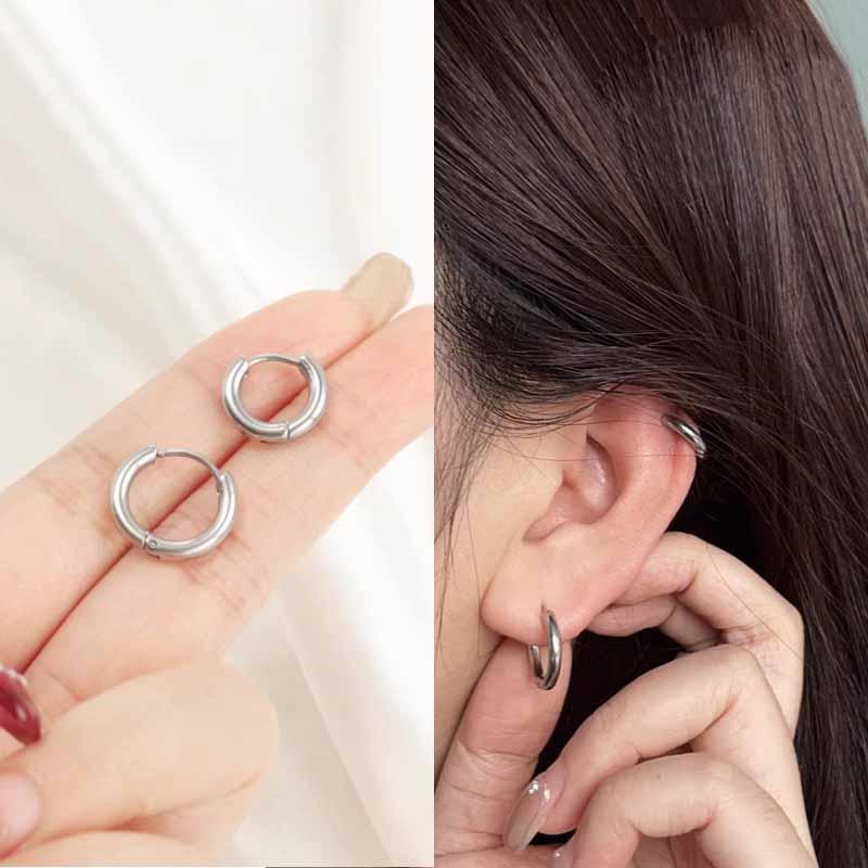 1PC Stainless Steel 10/12/16mm Antiallergic Simple Punk Circle Earrings for Women Men Jewelry Gift