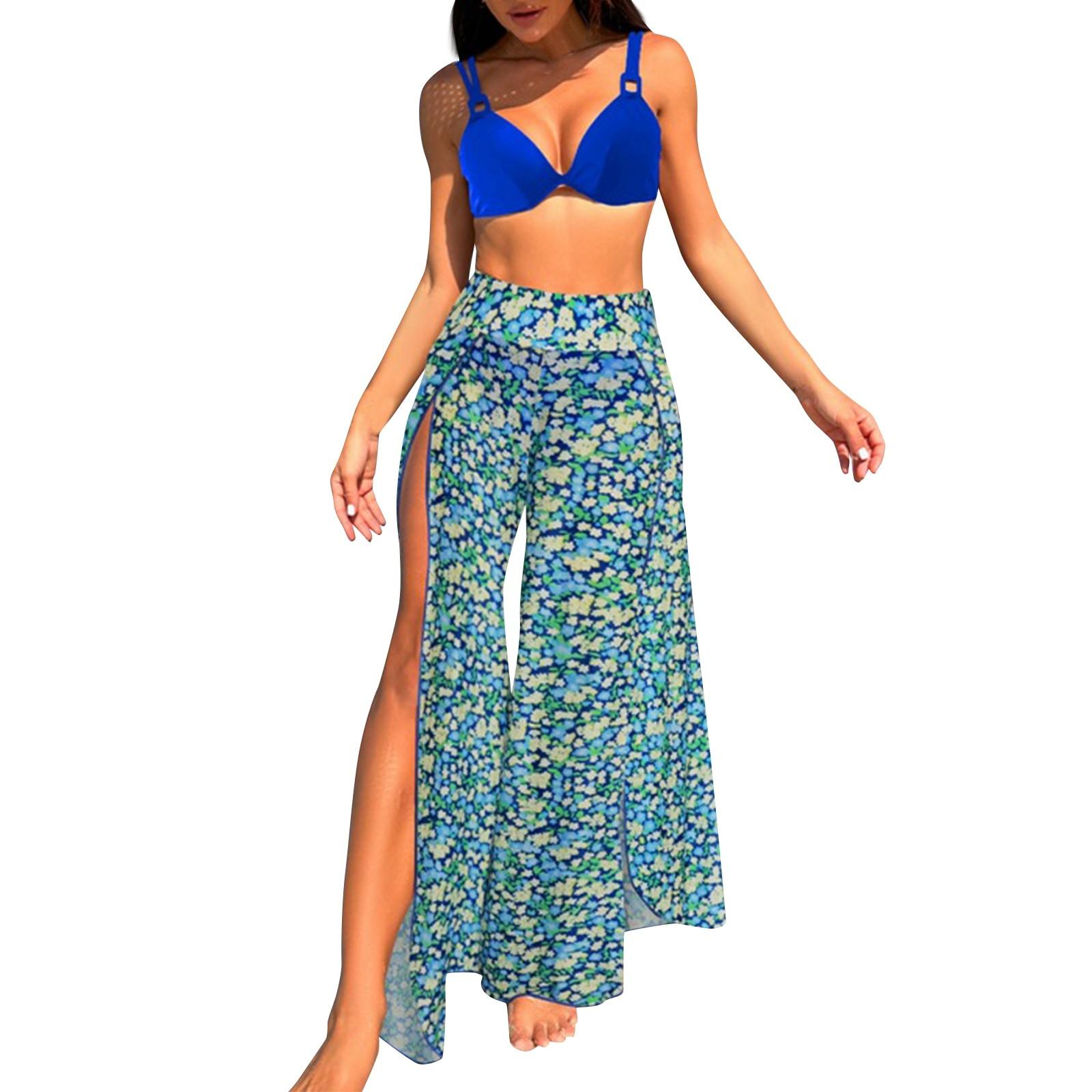 

Женское платье-тройка с принтом и жилетом, комплект из А-силуэта с разрезом XL синий