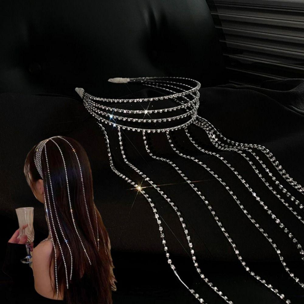 Reflection Crystal Hair Chain Exaggerated Design Shiny Hair Accessories  Wedding Party