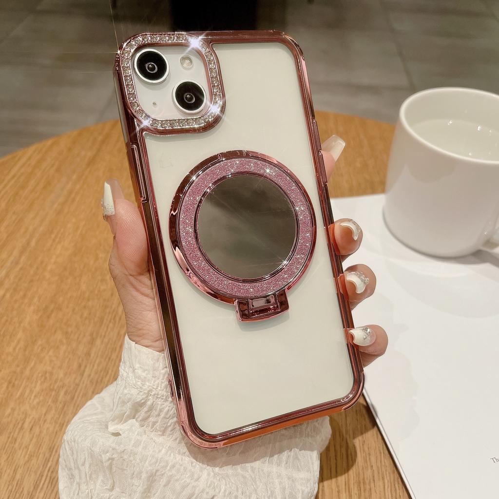 Applicable To IPhone15promax Mirror Magnetic Stand, Phone Case, IPhone 14 Lens Flash, 13 Gradient Glitter