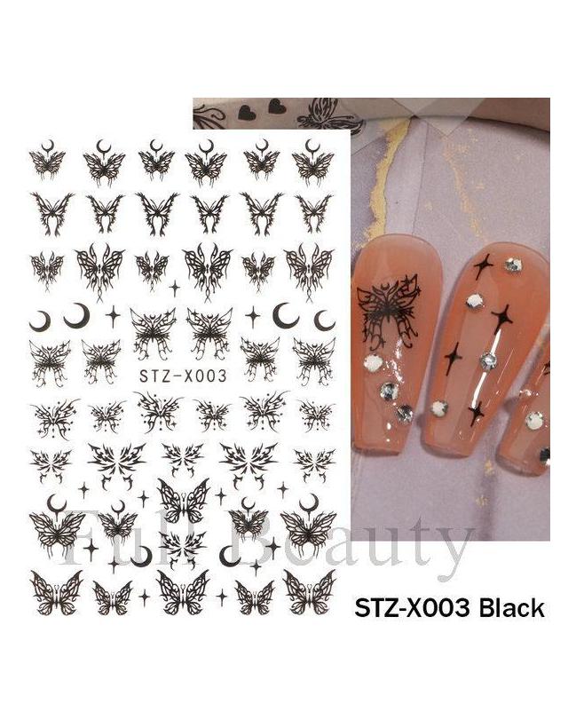 Laser Nail Stickers Butterfly Heart Star Design Adhesive Slider Decals Nail Art Stickers Manicure Decorations
