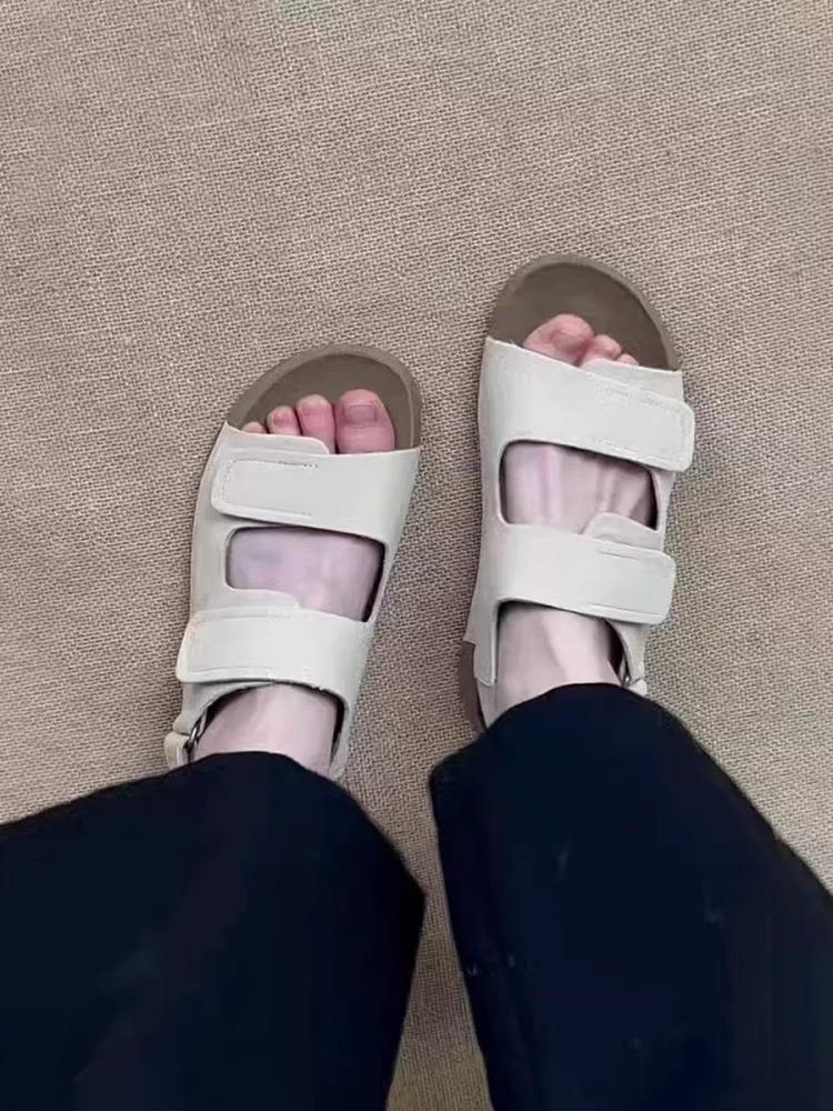 2025 Summer Platform Boken Shoes Women's Versatile Velcro Retro One-word Sandals Wear Casual Beach Cool Slippers