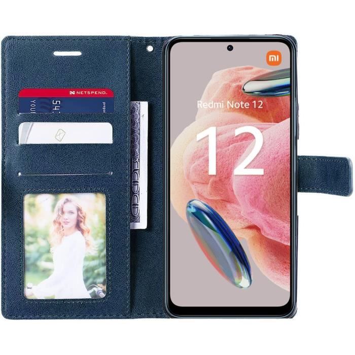 Coque pour Redmi Note 12 5G Flip Case Rabat Cuir Synthétique Bleu Marine