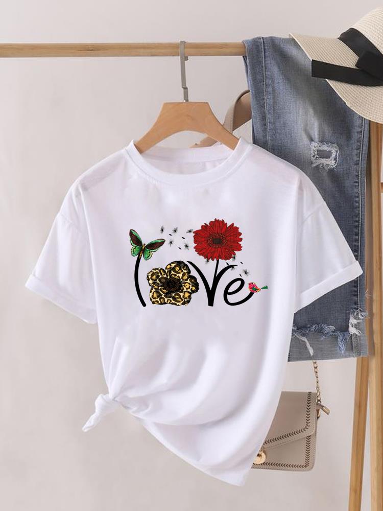 Love Heart Print Clothes Graphic Tshirt Fashion Print Summer Unisex Trend Sweet Short Sleeve Lady Female Shirt Tee