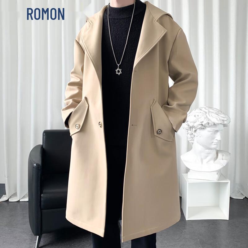 ROMON Мужской деловой повседневный тренч средней длины с капюшоном L