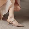 Spitze Kopf mit Netz-Sandalen Damen Sommer Neue Tasche Kopf Halbe Hausschuhe Damen Weichsohlige High Heels
