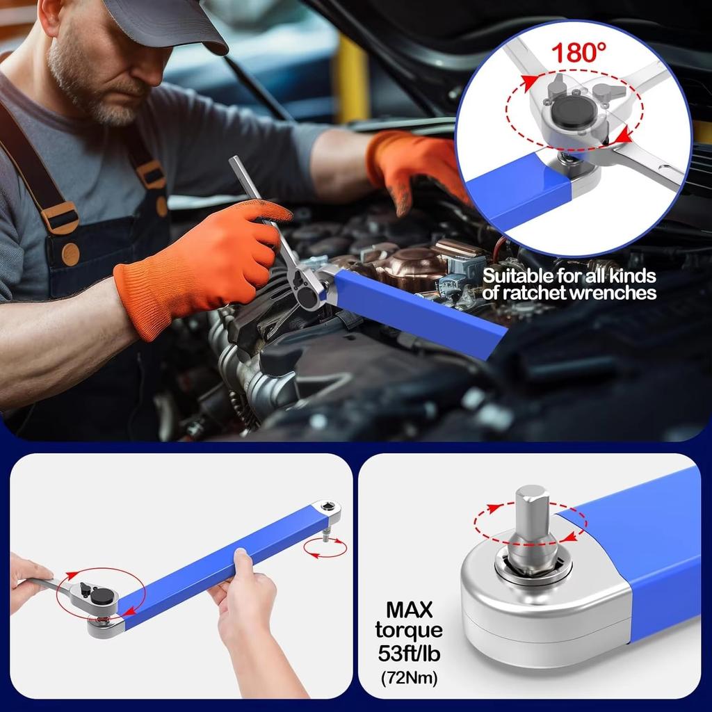 Compact Offset Extension Wrench 4 Adapter for Automotive Hand Tool