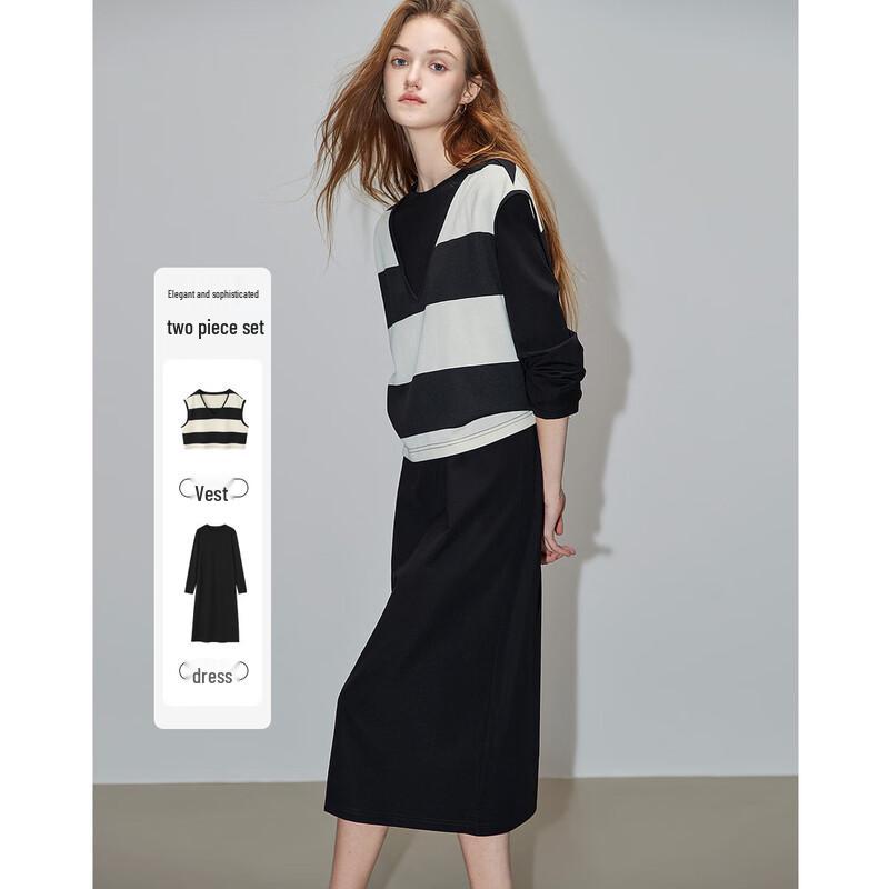 

Demana Casual Striped Vest Dress Set L