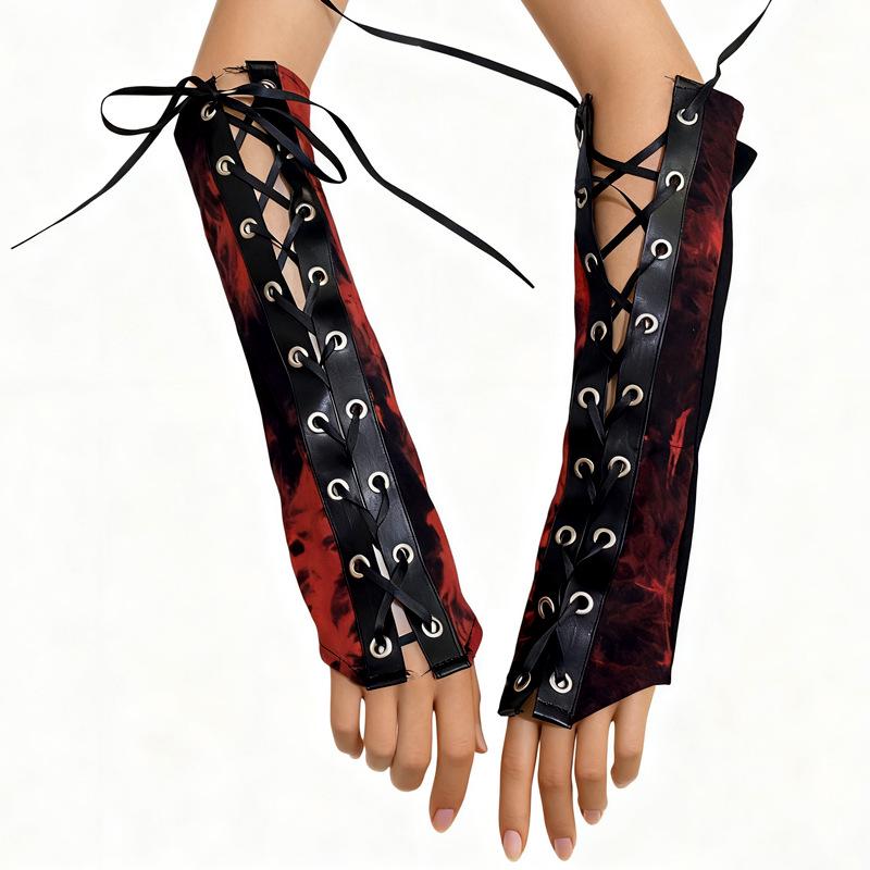 Tie-Dye Punk Armbands: Dark Gothic Laced Harajuku Spicy Girl Gloves One Size