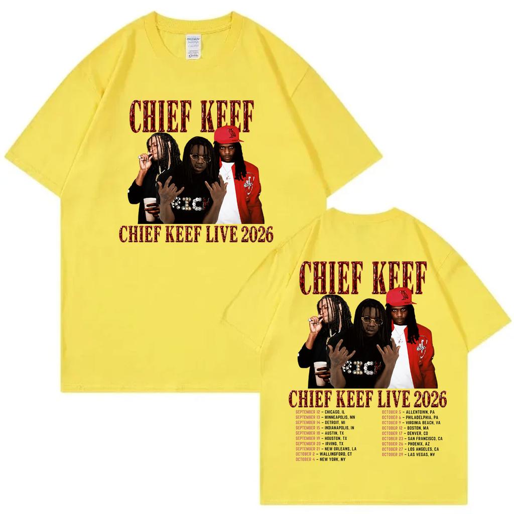Rapper Chief Keef Tour 2026 Double Sided Graphic T ShirtsUnisex Hip Hop Vintage T-shirts Summer Casual Fashion Loose T-shirt