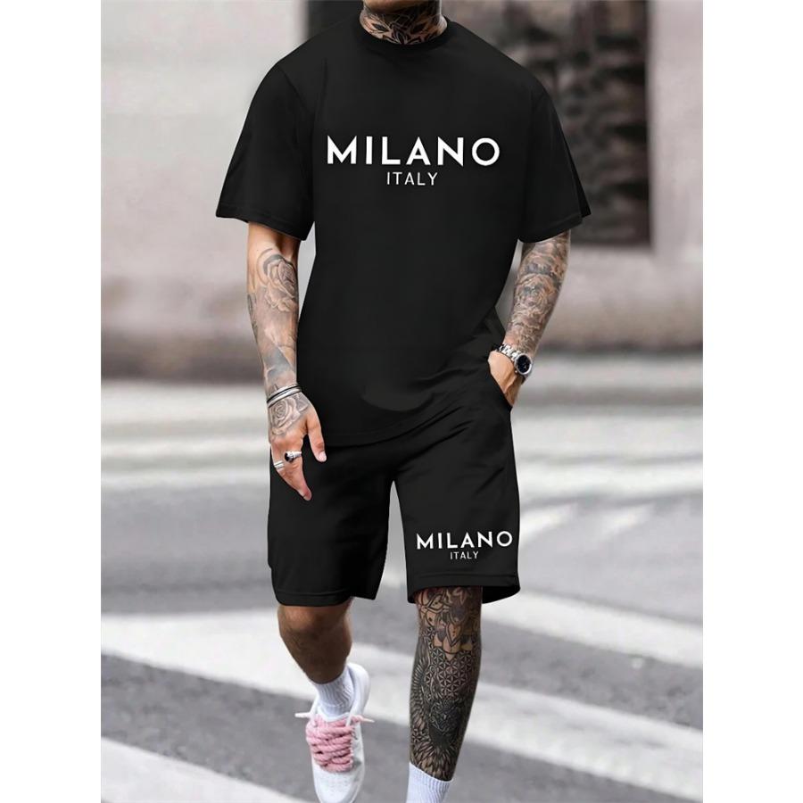 

Комплект из двух предметов Milano Print для мужчин, летняя повседневная мужская футболка с короткими рукавами для улицы, модные спортивные шорты для мужчин XXL