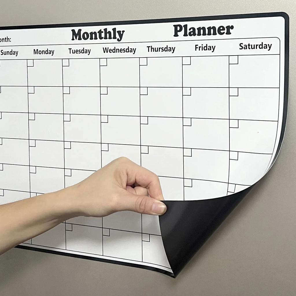 Magnetisk kjøleskapskalender - Sterk magnetisk bakside, Glatt tørrslettende overflate, Praktisk kalender, Holdbar whiteboard-tavle
