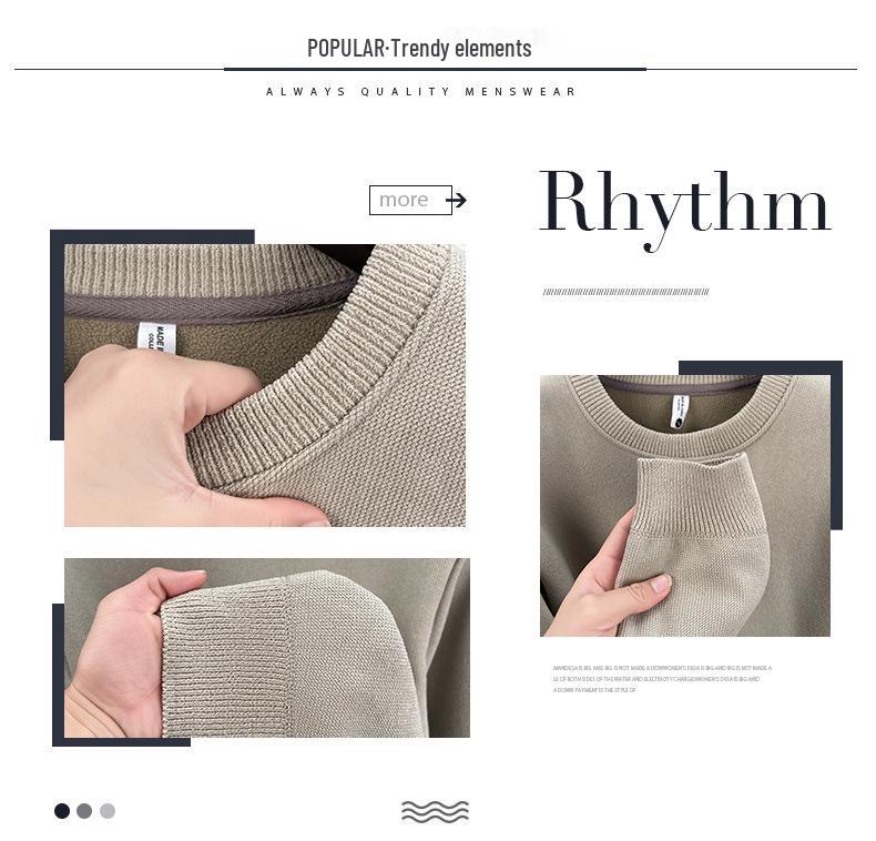 Men's Winter Warm Velvet Knit Pullover Sweater - Solid Color, Round Neck, Versatile Layer