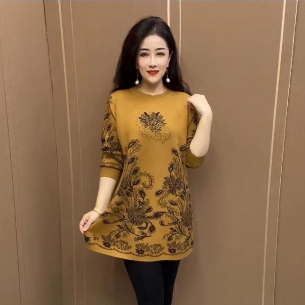 Western-style Autumn Winter Mid-length Elderly New Sweaters Versatile Fashionable Dresses Loose Knitted Bottoming