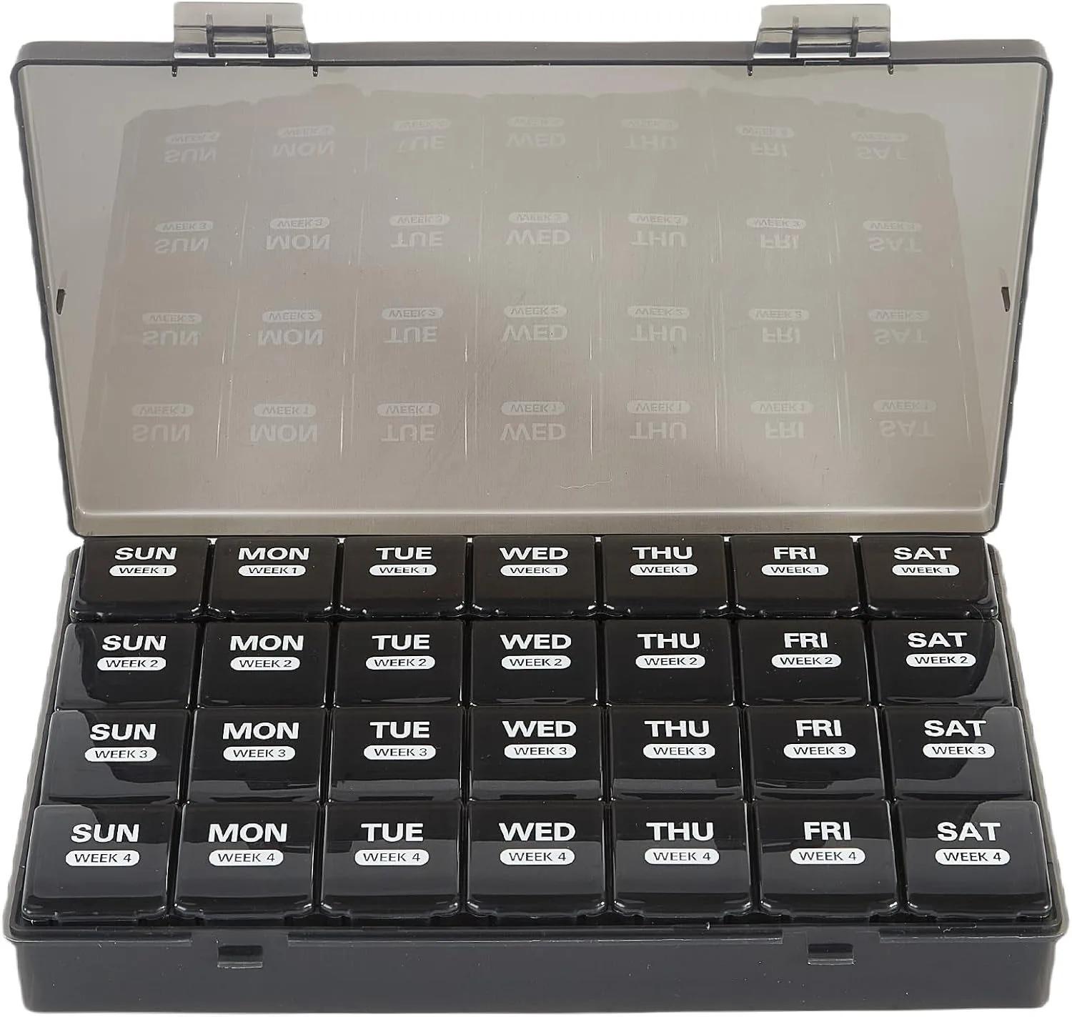 

New Large Portable Monthly Pill Organizer Storage 4 Weeks A Month 28 Days Box Case for Vitamins Supplements Fish Oil Medicine